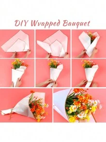 60pcs Gold Edge Flower Wrapping Paper,10 Colors Waterproof Florist Bouquet Supplies With Ribbon For Floral Craft Present Packaging - Multicolor - View 7