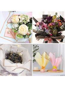 60pcs Gold Edge Flower Wrapping Paper,10 Colors Waterproof Florist Bouquet Supplies With Ribbon For Floral Craft Present Packaging - Multicolor - View 5