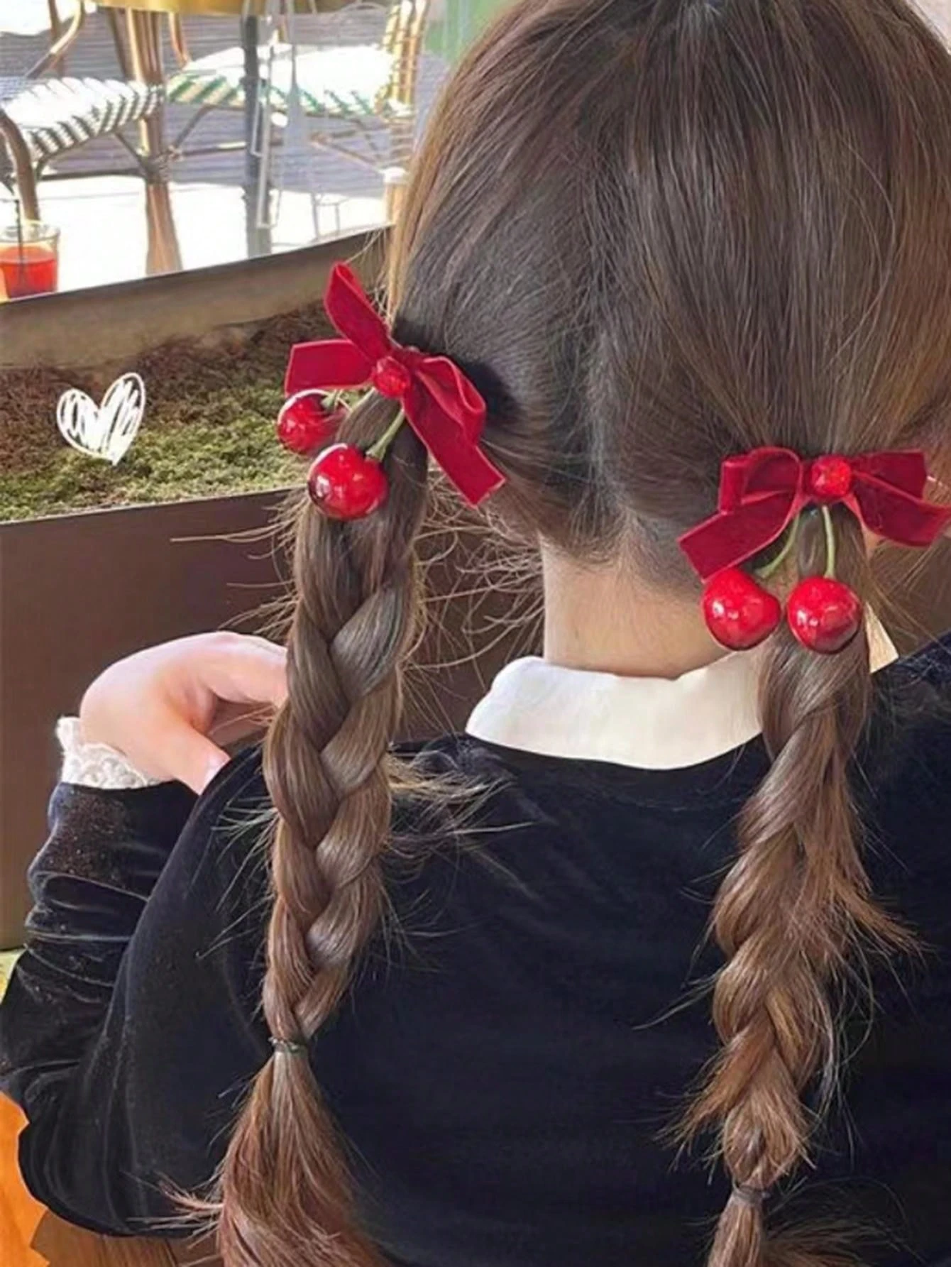 2Pack Of Winter Atmosphere Cherry Red Bow Velvet Hair Clips For Women