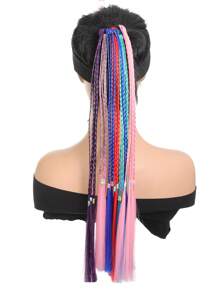 1入組彩色辮子髮延長配件,帶橡皮筋的彩虹髮型馬尾辮合成髮件,適用於女士女孩 - 粉色 - 查看 6