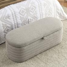 45.5 Sherpa Storage Ottoman Bench for Bedroom, Modern Upholstered Boucle End of Bed Bench with Storage, Oval Long Benches with safety Hinge for Living Room, Entryway, Hallway, Teddy Velvet - Xám - Xem 4