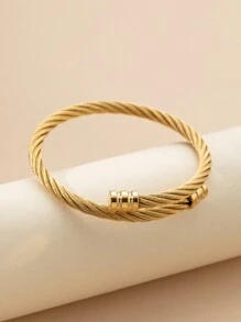 1 Bracelet Pour Homme En Acier Inoxydable Plaqué Or 18 Carats Avec Design Fileté Torsadé