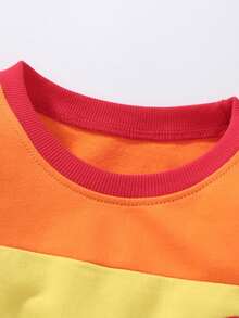 小女孩的彩虹拼接運動風長袖連衣裙,帶彈性腰帶,適合戶外度假穿著 - 彩色 - 查看 5