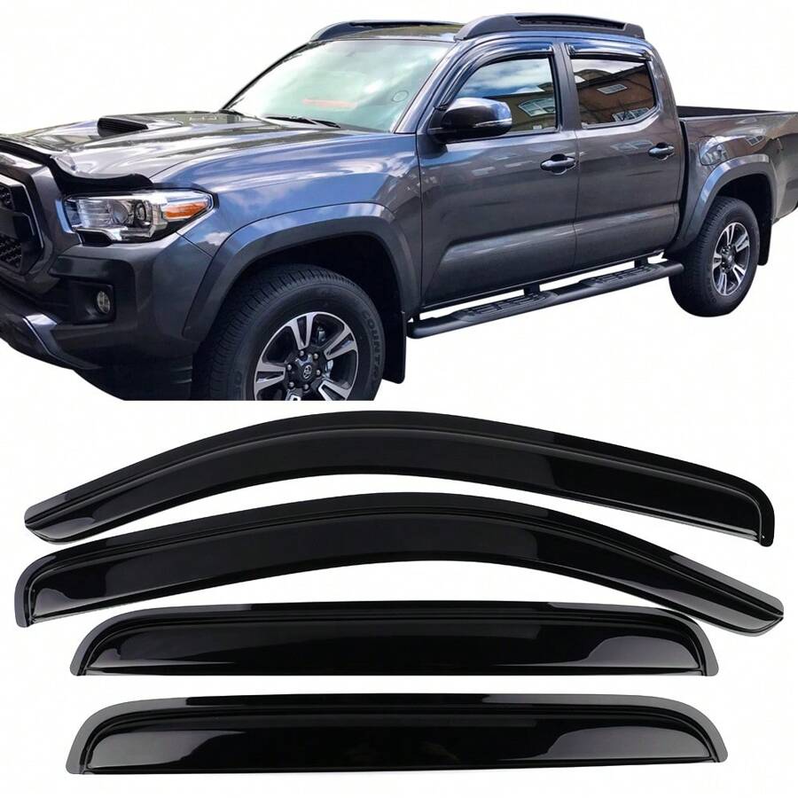 4PCS Window Visors Fit For 2016-2024 Toyotas' Tacoma Double Crew Cab, Slim Style Smoke/Tinted Acrylic Tape-On Auto Car Window Visors Vent Shade Rain Sun Wind Deflector Guard, Truck Valentine Gift - 煙色/有色 - 查看 1