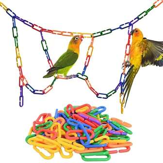 100pcs Plastic Chain Link Bird Toys, Mixed Colors Rainbow DIY C Clamp Chain Hook, Swing Climbing Cage Toy For Sugar Mouse Parrot Bird