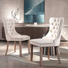 4 Piece Set Velvet Upholstered Dining Chairs, Wingback Side Chairs Button Tufted With Solid Wood Legs For Kitchen,Dining Room. - Beige - View 6