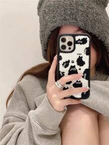 秋冬刺繡黑色小貓款式手機殼,適用於 Iphone - 黑與白 - 查看 3