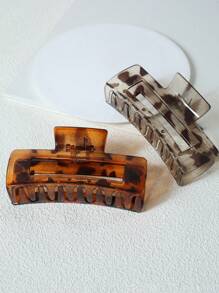 2件套豪华豹纹半透明发爪，大号发爪，适合打造蓬松发型，波西米亚风发饰，可作发夹、发卡、发夹、发卡、发抓夹，秋冬季女士度假及夏季海滩造型必备发饰 - 彩色 - 查看 3