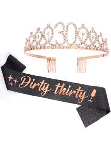 2入組「dirty Thirty」皇冠頭饰和鉆石皇冠套餐(玫瑰金、黑色或金色亮粉) - 30歲女性生日禮物,女士生日派對用彩帶和黨用品 - 彩色 - 查看 1