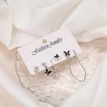 5 件/套時尚女銀蝴蝶耳環和圓形耳環和吊墜 - 銀色 - 查看 2