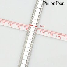 Perlon Joon 1 號金色閃閃發光玻璃方形水晶絲帶燙印水鑽裝飾裝飾熨燙鞋袋裝飾配件
