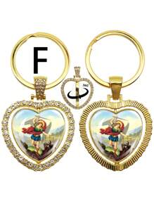 1個大天使聖彌額爾鑰匙扣,保護我聖盾天使心形吊墜雙面鑰匙扣珠寶 - 金色 - 查看 7