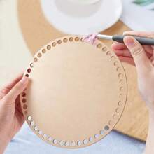 1 Pc 10/15/20/25/30cm Wooden Crochet Basket Base DIY Hand-Woven Round Shapes Blank Cross Stitch Bottom Boards for Basketry Crafting Storage Basket Accessories for Knitting Crochet Projects Circular Carved Frames for Creative Basket Making - Apricot - View 7