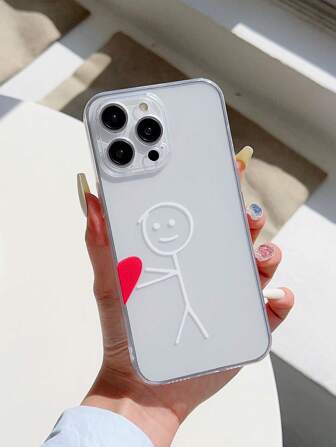 Couple's Love Characters Heart Pattern Phone Case, Compatible With Apple Waterproof Shockproof Anti-Fall Scratch Resistant