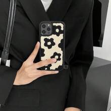Daisy Floral Ins Plush Black Flower Pattern Phone Case Compatible With IPhone 15 Pro Max, Apple 14/11/12/13 Series, Anti-Fall Protective Cover Kawaii Waterproof Shockproof Scratch Resistant - Multicolor - View 5