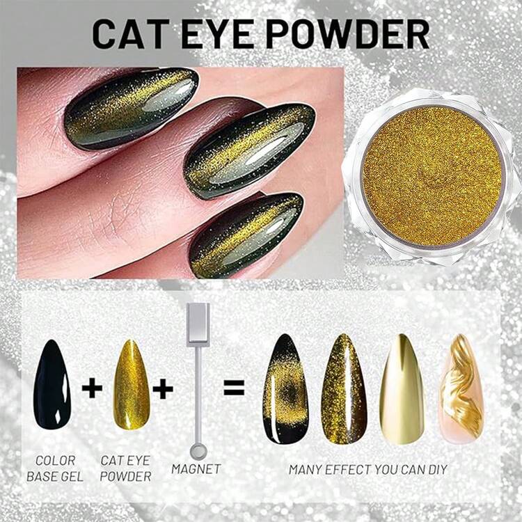 1 Pieza Polvo Magnético De Cambio De Color Para Arte De Uñas 3d Ojo De Gato - Polvo De Efecto Espejo Camaleón Con Pigmento De Cromo En Polvo Para Arte De Uñas Diy - Amarillo - Ver 8