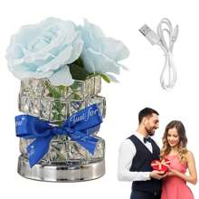 1個,給她的周年紀念禮物,女友的禮物,生日禮物,情人節,給女性的周年紀念禮物,我愛你的妻子禮物,心形紙重工作展示台禮物,非常浪漫美麗的玫瑰桌燈,玫瑰水晶桌燈,usb插電玫瑰燈