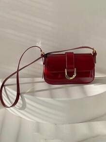 高级感女士包包新款复古酒红色马蹄扣时尚便携腋下包单肩斜挎包，送给她的最佳情人节礼物 - 紅色 - 查看 9
