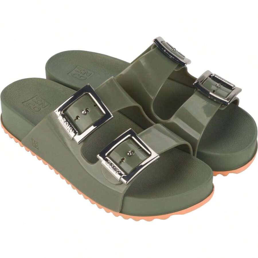 Women Flat Sandals - Army Green - View 1