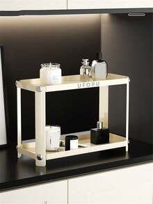 1入組化妝品收納盒,多層化妝品展示架,雙層設計,三角形狀,大尺寸簡約設計,適用於浴室,臥室梳妝台,米白色 - 米色 - 查看 6