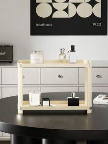 1入組化妝品收納盒,多層化妝品展示架,雙層設計,三角形狀,大尺寸簡約設計,適用於浴室,臥室梳妝台,米白色 - 米色 - 查看 5