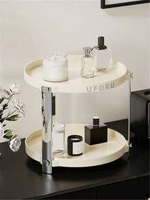 1入組化妝品收納盒,多層化妝品展示架,雙層設計,三角形狀,大尺寸簡約設計,適用於浴室,臥室梳妝台,米白色 - 米色 - 查看 8