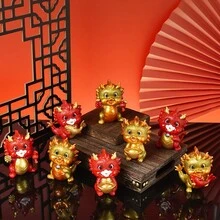 1 件裝樹脂龍雕像幸運吉祥物裝飾品適合家居客廳裝飾 - 生龍活虎-金色 - 查看 6