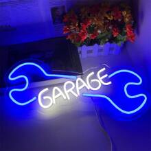 1PC Wrench Garage Neon, GARAGE Personalized Backboard Neon Decorations, Lighting Wall LED Neon Sign Home Decor, Bar Esports Game Hall Ambiance Decor, Bedroom Decor, Theme Party Decor, Birthday Gift - Blue+White - View 2