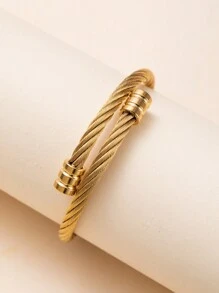 1 Bracelet Pour Homme En Acier Inoxydable Plaqué Or 18 Carats Avec Design Fileté Torsadé