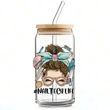 1 張職業主題 Uv Dtf 玻璃杯包裹轉印貼紙,uv Dtf 轉印防水貼花貼紙適用於 16 盎司 Libbey 玻璃杯、杯子和玻璃杯 Diy 裝飾！ - 彩色 - 查看 1