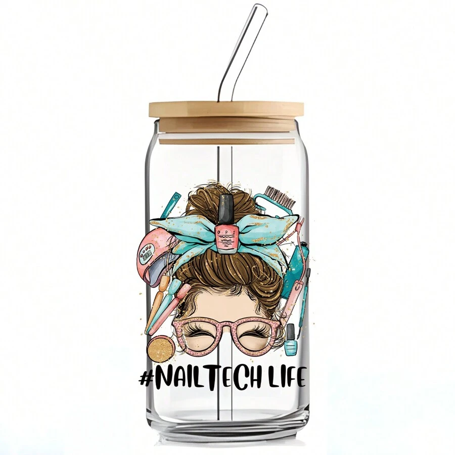 1 張職業主題 Uv Dtf 玻璃杯包裹轉印貼紙,uv Dtf 轉印防水貼花貼紙適用於 16 盎司 Libbey 玻璃杯、杯子和玻璃杯 Diy 裝飾！ - 彩色 - 查看 1