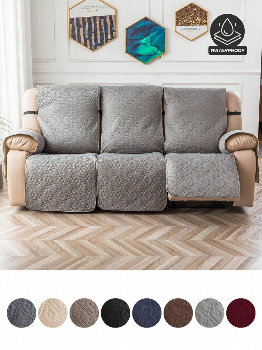 3pcs/Set Couch Cover For Reclining Couch 3 Seat Non-Slip, Recliner Sofa Covers For 3 Cushion Couch, Recliner Couch Cover Furniture Protector With Elastic Straps For Pets, Dogs - Light Grey - View 1