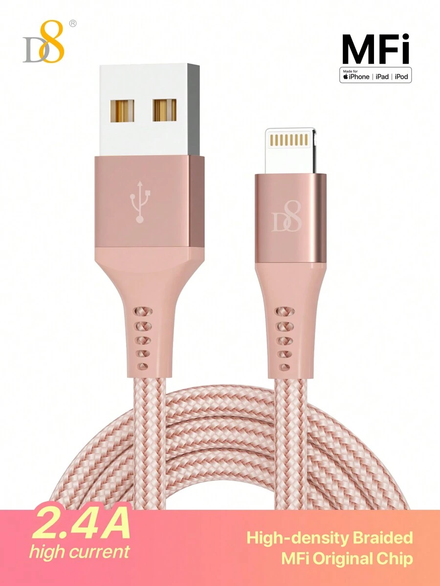 D8 充电器线，3.3 英尺闪电线，优质尼龙 USB-A 转闪电线，MFi 认证 充电器线，适用于 14/13/12/111/SE/Xs/XS Max/XR/X/8 Plus/7/6 Plus、iPad 等。