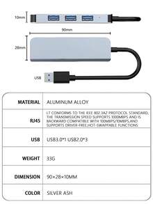 1 件装 4 合 1 USB 集线器扩展器集线器带高速 Hub3.0 分线器转换器铝合金一拖四 - 灰色 - 查看 9