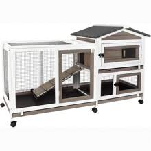 PETSCOSSET Rabbit Hutch Indoor - Rabbit Hutch Outdoor Rabbit Cage Indoor Large Rabbit Cage On Wheels, Ramp, Waterproof Asphalt Roof Bunny Hutch Guinea Pig Cages Small Animal Hutch For Hamster Ferret - Grey - View 1