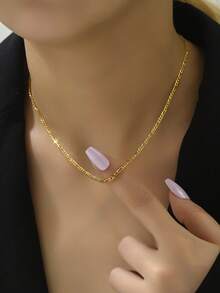 1pc Simple & Versatile Stainless Steel Necklace, Hypoallergenic Collarbone Chain Necklace - Yellow Gold - View 2
