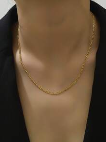 1pc Simple & Versatile Stainless Steel Necklace, Hypoallergenic Collarbone Chain Necklace - Yellow Gold - View 1