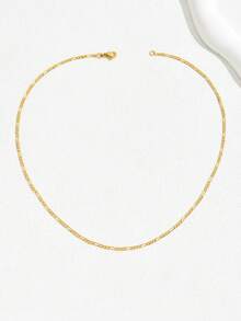 1pc Simple & Versatile Stainless Steel Necklace, Hypoallergenic Collarbone Chain Necklace - Yellow Gold - View 3