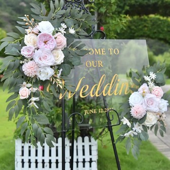 Lingqing Decoration 2入組紫色人造花,婚禮歡迎門拱花裝飾,婚禮接待會場標誌,美學房間裝飾,家居裝飾