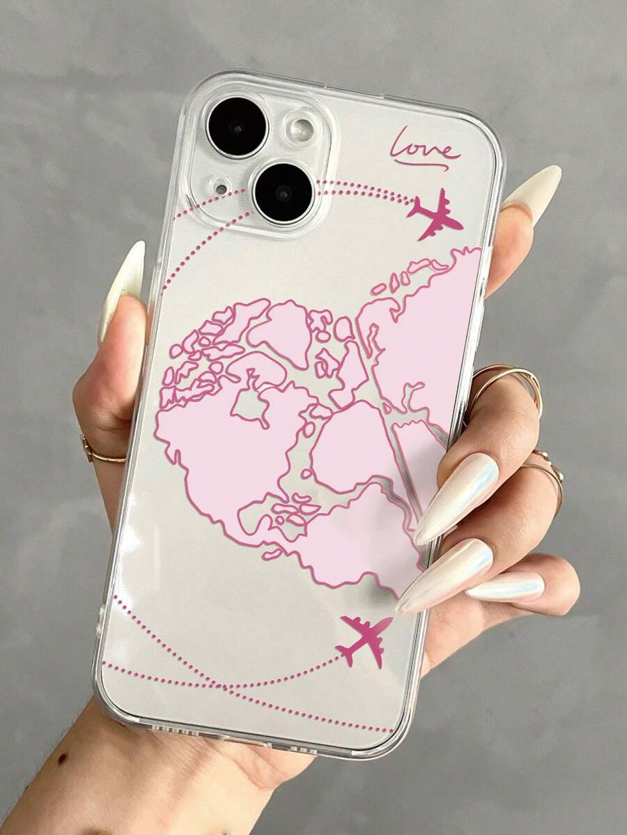 心形和飞机印花透明手机壳适用于 iPhone 和三星 Galaxy - 彩色 - 查看 1
