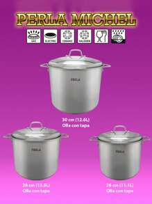 Juego De Ollas De Acero Inoxidable, 6 Pzas Perla Michel, Bateria Cocina - Plateado - Ver 2