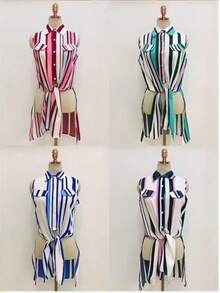 Women Blouses - 藍白色 - 查看 3