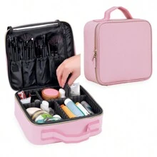 UOZL Makeup Bag Travel PU Leather With Portable Adjustable Thickened Dividers, Suitable For Organizing And Storing Women's Makeup Brushes And Cosmetics - Baby Pink - View 2