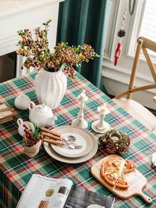 1片美國節日風格全聚酯格紋方形桌布套 - 紅綠色 - 查看 4