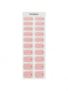 20入組具有心形設計的凝膠指甲油貼,法式風格裝飾,防水和持久 - 粉色 - 查看 2