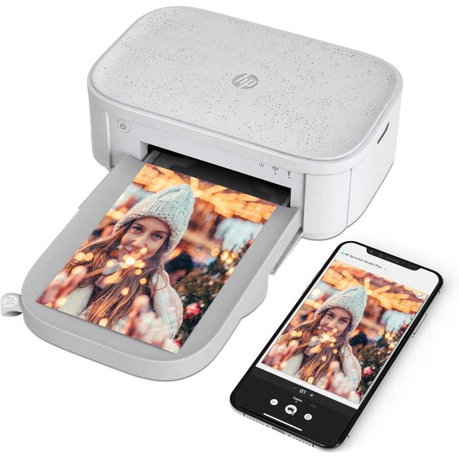 HP Sprocket Studio Plus WiFi Photo Printer – Compact Dye Sublimation Color Printer Wirelessly Prints 4x6" Photos From Your IOS & Android Device With The HP Sprocket App, White - White - View 1