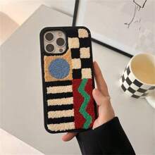 Apple Vintage Autumn/Winter Ins Style Plush Embroidered Geometric Pattern Phone Case Compatible With Iphone 14 Pro Max, IPhone 13, 12 Pro, X, XS, XR, 11, 16 Pro Max, 15