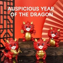 1 件生肖龍雕像樹脂裝飾品適用於客廳、門廳及家居裝飾 - 魚躍龍門-紅色 - 查看 6