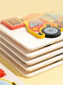 兒童工程車木質立體拼圖益智男寶寶2-3-4-5歲車輛玩具木積木邏輯思維訓練12款可選 - 彩色 - 查看 2