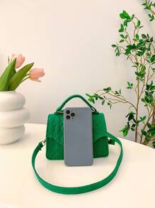 Bolsa cuadrada mini con rombo en relieve con solapa fieltro - Verde - Ver 5